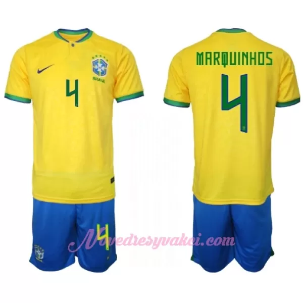 Fotbalové Dresy Brazílie Marquinhos 4 Dětské Domácí MS 2022