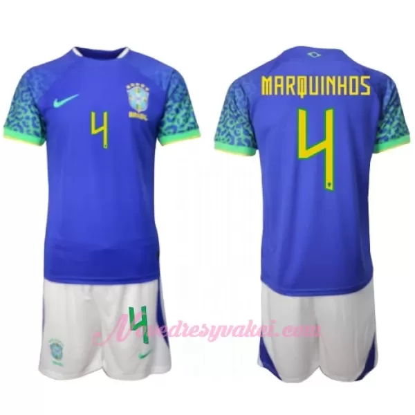 Fotbalové Dresy Brazílie Marquinhos 4 Dětské Venkovní MS 2022